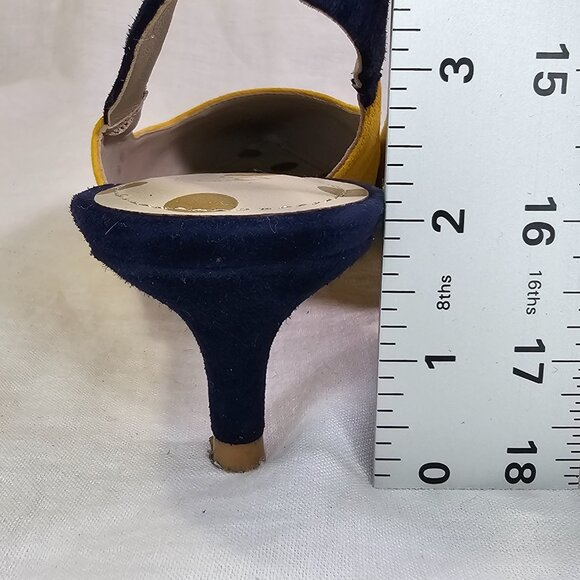 Shoes   Boden Florrie Suede 2” Kitten Heel Slingbacks EU39.5 US8.5 Navy & Yellow - Picture 7 of 16